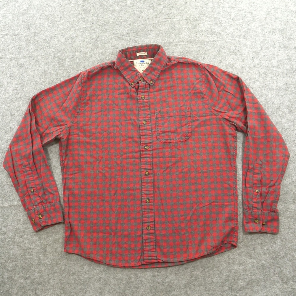 Abercrombie Fitch Shirt Mens Extra Large Red Button Long Sleeve Plaid Muscle